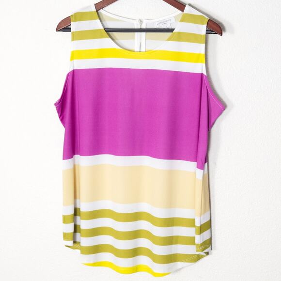 Liz Claiborne Sleeveless Top Colorblock Stripe Plus Size 1X Bold Pattern - Picture 1 of 6